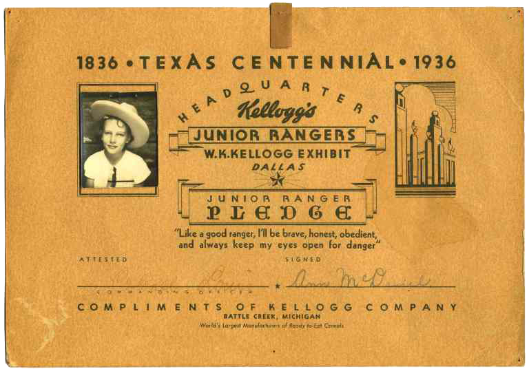 Kellogg's Junior Ranger Certificate