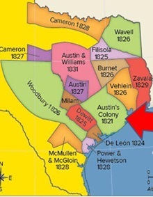 Illustrated map Texas colonies in the 1820's.
