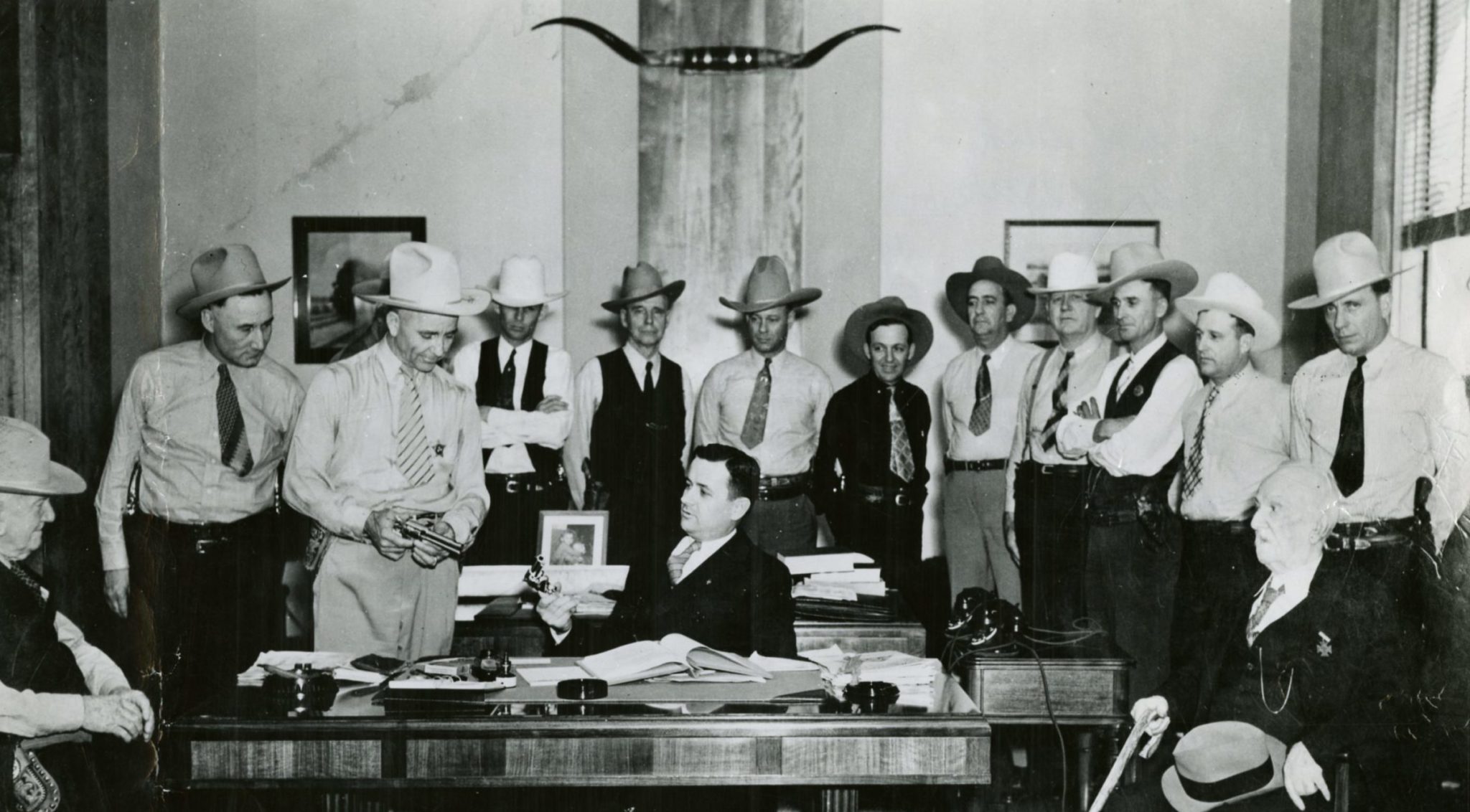 A group of Texas Rangers in Governor Allred's Office in 1935